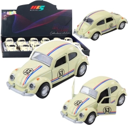 Metalowy klasyczny Garbus 1:32 z napędem pull-back, otwierane drzwi, beżowy