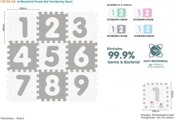 Antybakteryjna piankowa mata puzzle z cyframi 9 szt., szaro‑biała, EVA, 10m+