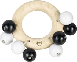 Detoa drewniana grzechotka pierścień z kuleczkami – czarno-biała