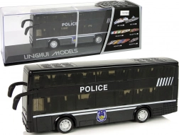 Dwupiętrowy policyjny autobus z napędem ciernym i efektami świetlnymi oraz dźwiękowymi