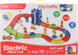 Tor wyścigowy z samochodzikiem na baterie, świecący – 101 elementów