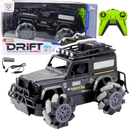 Rc terenowe auto driftujące 1:12, czarne, obroty 360° i LED