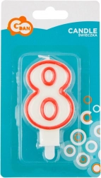 Świeczka cyfra 8 z czerwonym konturem