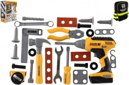 Plastowy zestaw narzędzi z wiertarką akumulatorową i plecakiem