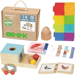 Montessori edukacyjny box 6w1 WOOPIE GREEN dla niemowląt 7–8 miesięcy, 26 elementów, FSC