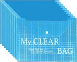 Przezroczysta teczka z zatrzaskiem niebieska A4