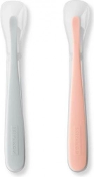 Zestaw dziecięcych silikonowych łyżeczek Easy-Feed – szara i delikatnie koralowa