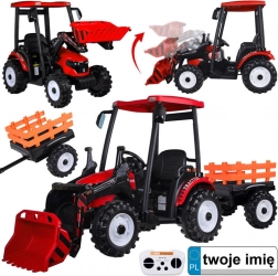 Elektryczny traktor pedałowy dla dzieci z przednią łyżką i odłączaną przyczepą 24V
