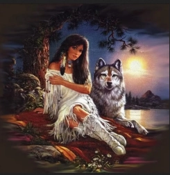 Diamentowe malowanie Indianka z wilkiem 30 × 40 cm