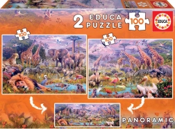 Puzzle panorama dzikie zwierzęta 2×100 elementów EDUCA
