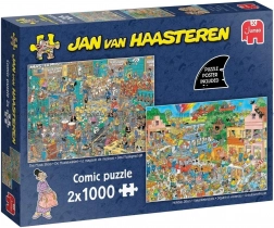 Puzzle JUMBO Jan van Haasteren Sklep muzyczny i Letni nastrój 2x1000 elementów