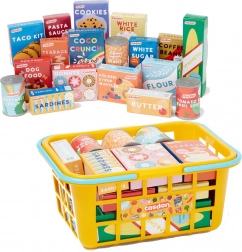 Żółty koszyk na zakupy CASDON z artykułami spożywczymi dla dzieci 3+