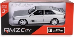 Metalowy model RMZ City Audi Quattro Coupé srebrny 1:35 z napędem pull-back
