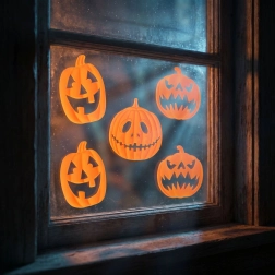 Halloweenowa żelowa dekoracja okienna 3D dynie, 9 szt.
