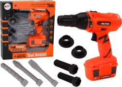 Dziecięca wiertarka akumulatorowa z wiertłami i śrubami pomarańczowa