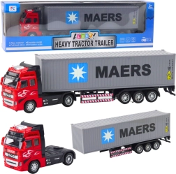 Kontenerowa ciężarówka z napędem pull-back, otwieranymi drzwiami, czerwono-szara