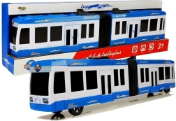 Przegubowy autobus z napędem ciernym – niebieski