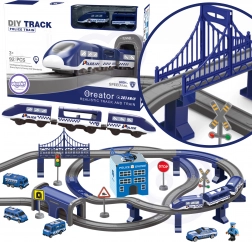 Elektryczna policyjna kolejka z samochodami, 92 elementy, 300 cm