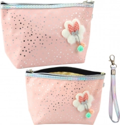 Pudroworóżowa kosmetyczka/piórnik z kokardą i połyskiem