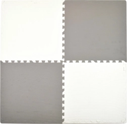 Piankowa podłogowa mata do zabawy HUMBI 120 × 120 cm, wodoodporne puzzle, 4 elementy, szara i biała