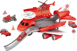 Strażacka stacja lotnicza z pojazdami i helikopterem