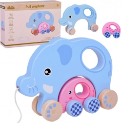 Drewniany słonik do ciągnięcia 2w1 – rodzinka na pierwsze kroczki