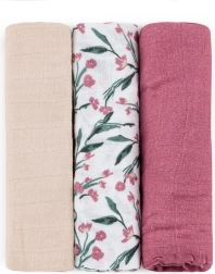 Bambusowe pieluchy muślinowe Petite&Mars Moussy pink meadow 68 × 68 cm (3 szt.)