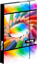 Pudełko na zeszyty A4 kredki z gumką