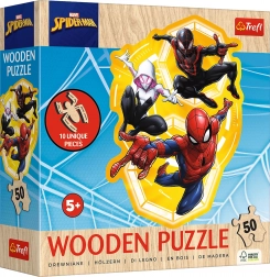 Drewniane puzzle o nieregularnych kształtach SPIDER-MAN, 50 elementów (19,7 × 26,6 cm)