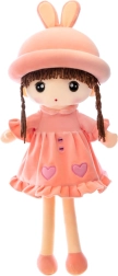 Miękka tekstylna lalka w różowej sukience z króliczymi uszami 45 cm