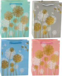 Torebka prezentowa z motywem dmuchawców ze złotymi akcentami 23 x 18 x 10,5 cm