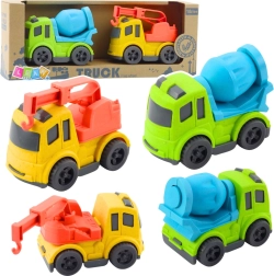 Zestaw budowlany autek z bioplastiku – betoniarka i laweta z hakiem