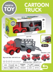 zestaw pojazdów laweta z wozami strażackimi