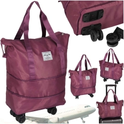 Składana torba podróżna na kółkach fioletowa