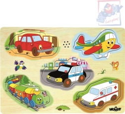 Woody drewniane puzzle dźwiękowe – pojazdy (5 elementów)