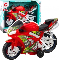 Czerwona zabawkowa motocykl wyścigowy z efektami świetlnymi i dźwiękowymi