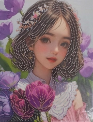 Diamentowe malowanie Dziewczyna z kwiatami na płótnie 23x30 cm