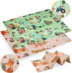 Dwustronna składana mata piankowa HUMBI 120 × 180 cm – las i miasteczko, XPE