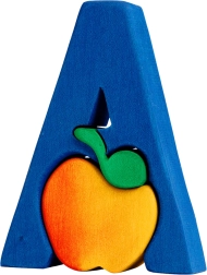 fauna alfabet litera a – jabłko drewniane puzzle wkładanka