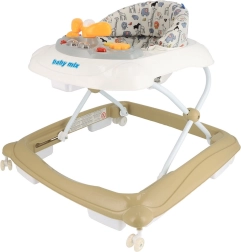 Chodzik dziecięcy z panelem multimedialnym BABY MIX, silikonowe kółka, cappuccino