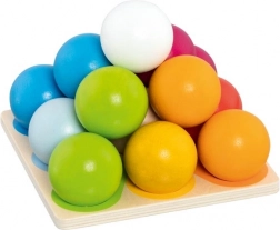 Drewniana piramida do układania z kolorowych kulek