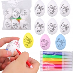 Styropianowe wielkanocne jajka do malowania z pisakami, kogut – 6 szt.