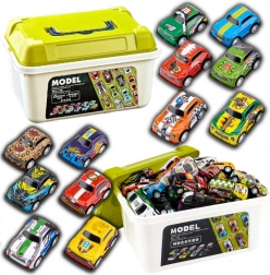 Zestaw metalowych samochodzików w kuferku, kolorowa kolekcja 30 szt.