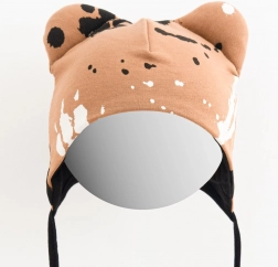 Niemowlęca bawełniana czapeczka z uszkami NEW BABY Paw musztardowa