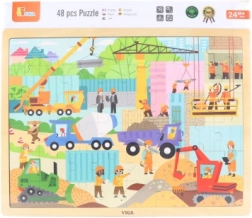 Drewniane puzzle 48 elementów – maszyny budowlane