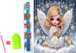 Diamentowe malowanie na płótnie – świąteczny aniołek 23 × 30 cm