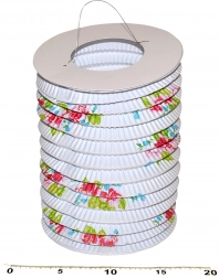 Papierowy lampion walec Biały z kwiatami 15 cm