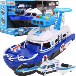 Interaktywna łódź policyjna 2w1 z miejscem do przechowywania i efektami świetlnymi oraz dźwiękowymi