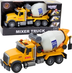 Woopie żółta betoniarka z obrotowym bębnem, światłami i dźwiękami