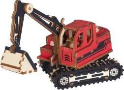 Drewniane puzzle 3D koparka czerwone